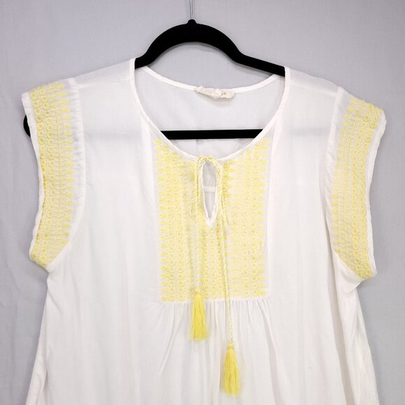 Solitaire Embroidered Blouse Womens Medium Boho Short Cap Sleeve Tassel - Picture 4 of 8
